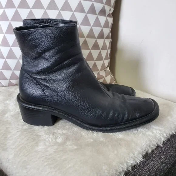 Mango 90s Style Genuine Leather Square Toe Moto Boots 7.5 - Picture 2 of 8